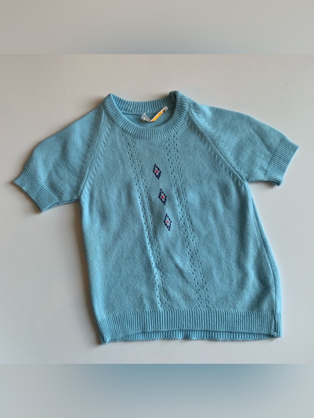 Vintage 60s Light Blue Short Sleeve Knit Top